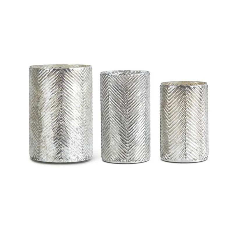 Set of 3 Mercury Glass Vases with Herringbone Pattern (Grad. Sizes)