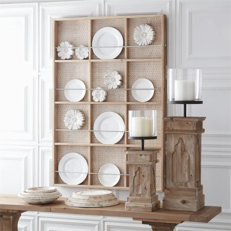 27.5" Whitewashed Wood Column w/Glass Hurricane Candleholder
