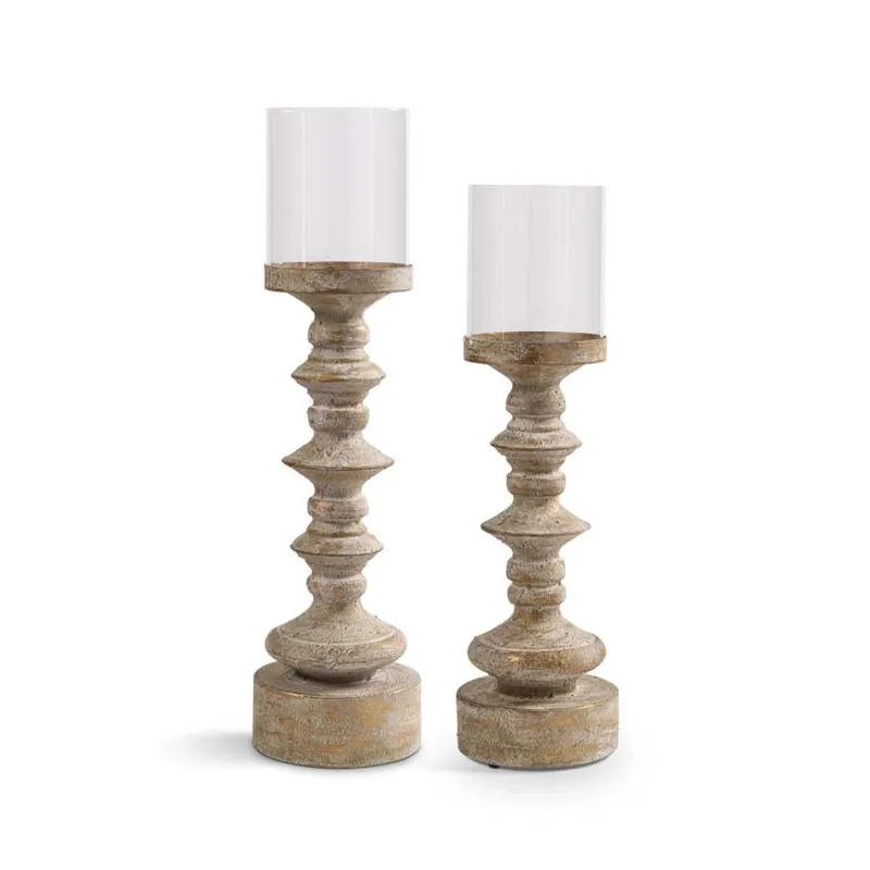 Set of 2 Antique Gold Finished Candleholders (Grad. Sizes)