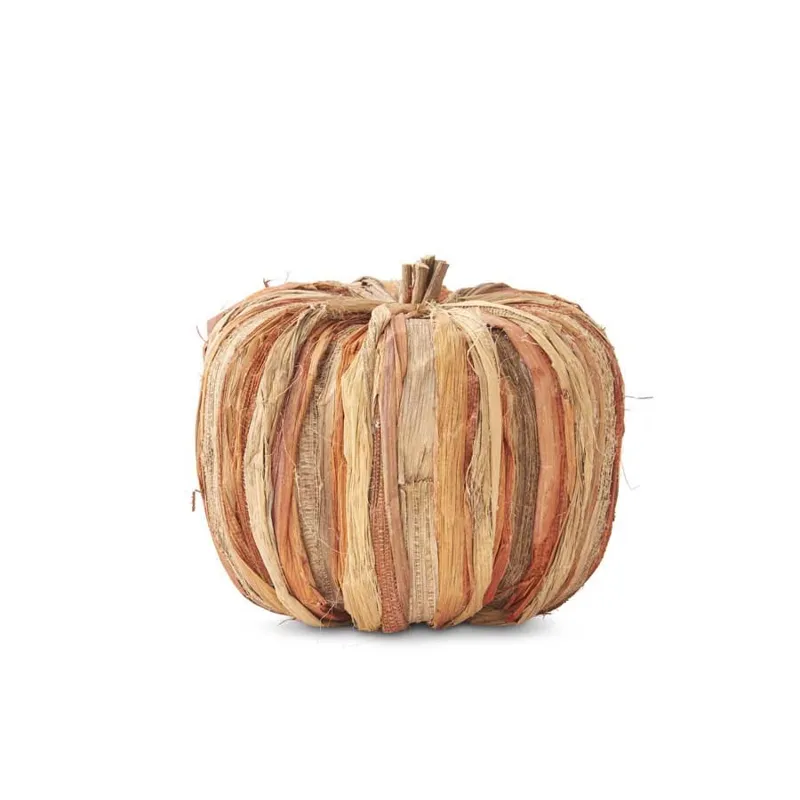14 Inch Orange and Cream Corn Husk Pumpkin