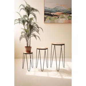 Set of 3 Nesting Mosaic Tile Tables with Metal Bases