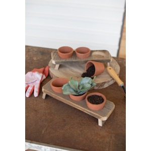 Three Terracotta Flower Pots w/Wooden Base