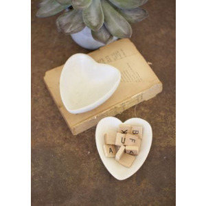 White Hand-Carved Stone Heart Bowl