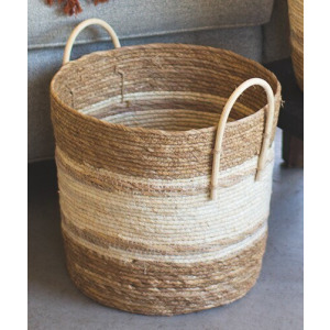 Two-Toned Natural Round Basket - Medium