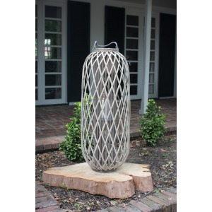 Tall Grey Willow Lantern w/Glass - Large