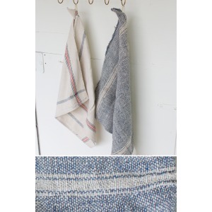 SET OF 6 COTTON UTILITY TOWELS - NAVY AND NATURAL