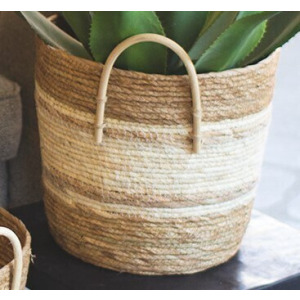 Two-Toned Natural Round Basket - Small
