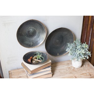 Set of 3 Antique Black Copper Platters