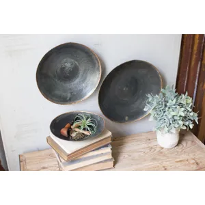 Set of 3 Antique Black Copper Platters