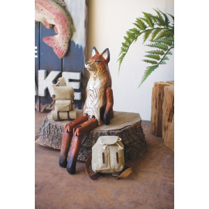 Carved Wooden Fox Shelf Sitter