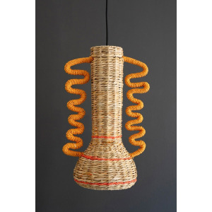 Recycled Paper Rope and Iron Pendant Light with Squiggle Detail