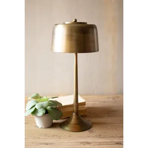 Tall Antique Brass Table Lamp with Brass Shade