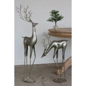 Set of 2 Metal Deer - Antique Silver