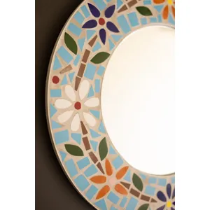 Round Mosaic Tile Flower Mirror