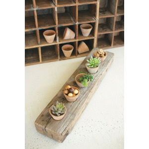 Recycled Wooden Base w/Five Clay Succulent Holders