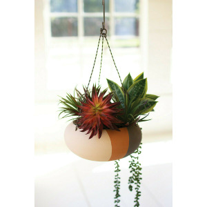 Clay Triple Stripe Hanging Planter