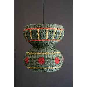 Dark Green Recycled Paper Rope and Iron Pendant Light