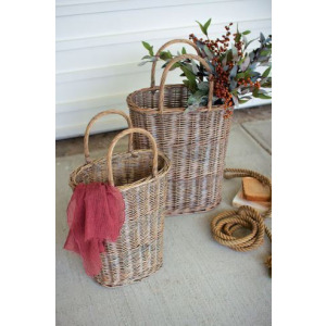 Tall Oval Wicker Baskets - Set of 2