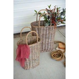 Tall Oval Wicker Baskets - Set of 2