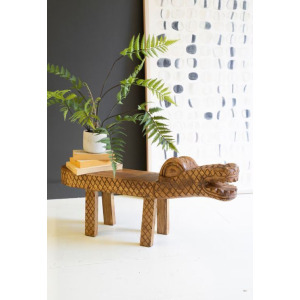 Carved Teakwood Crocodile Bench