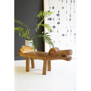 Carved Teakwood Crocodile Bench