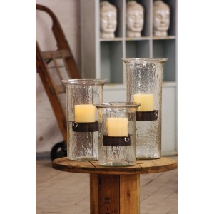 Original Glass Candle Cylinder w/ Rustic Insert - Small