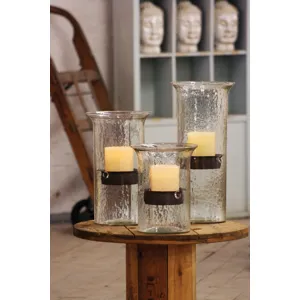Original Glass Candle Cylinder w/ Rustic Insert - Small