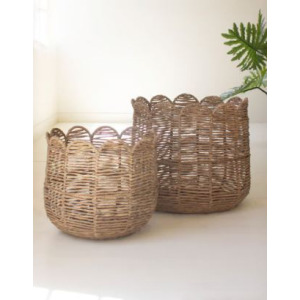 Iron and Seagrass Scalloped Baskets - Set of 2