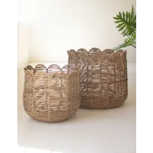 Iron and Seagrass Scalloped Baskets - Set of 2