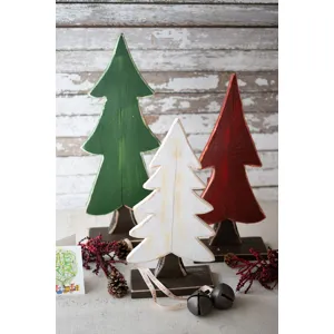 Painted Wooden Christmas Trees - Set of 3