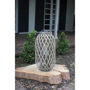 Grey Willow Lantern with Glass - Medium