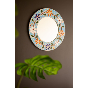Round Mosaic Tile Flower Mirror