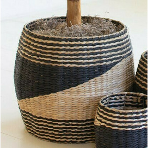 Round Black And Natural Seagrass Baskets - Large