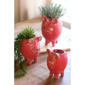 Set of 3 Red tall Clay Pigs