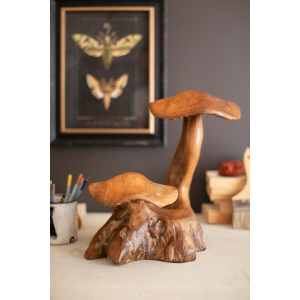 Teak Double Mushroom Sculpture