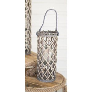 Grey Willow Lanterns With Glass - Small