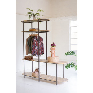Tall Asymmetrical Iron and Recycled Wood Garment Display
