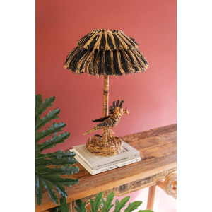 Table Lamp with Seagrass Bird Base and Jute Shade