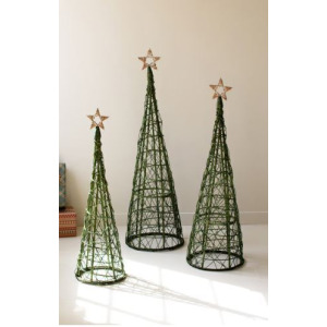 Green Willow Christmas Topiaries with Natural Star - Set of 3