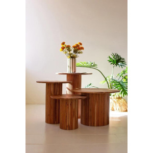 Set of 4 Acacia Wood Accent Tables with Tambour Bases