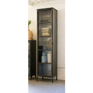 Tall Iron and Glass Apothecary Cabinet