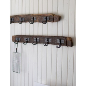 Recycled Wood Coat Rack with Five Wire Hooks