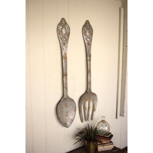 SET OF 2 LARGE METAL FORK AND SPOON WALL DECOR
