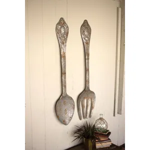 SET OF 2 LARGE METAL FORK AND SPOON WALL DECOR
