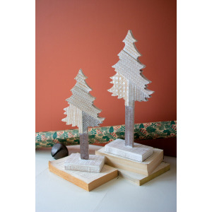 Wooden Christmas Trees on Bases - Set of 2