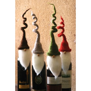 Felt Santa Wine Toppers with Curly Hats - Set of 4