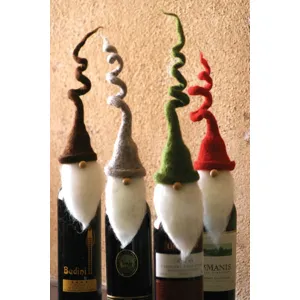 Felt Santa Wine Toppers with Curly Hats - Set of 4