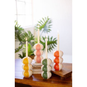 Ceramic Striped Taper Candle Holders - Set of 4