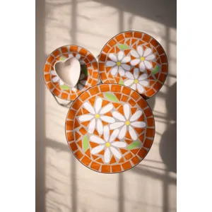 Set of 3 Nesting Mosaic Tile Tables with Metal Bases