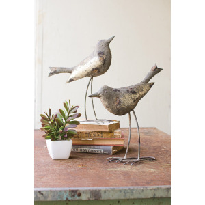 Rustic Grey Metal Birds - Set of 2